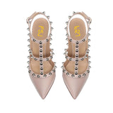 Toleet Nude Studs Shoes Slingback T Strap Stiletto Heel Pumps