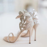 Toleet Champagne Wedding Shoes Rhinestone Stiletto Heels Bridal Sandals