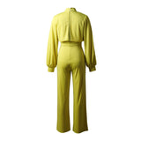 long Autumn and Winter Long Sleeve Stand Collar Jumpsuit Trousers Fashion Casual Trousers Wide Leg Pants