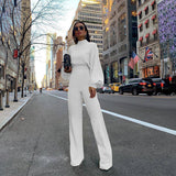 long Autumn and Winter Long Sleeve Stand Collar Jumpsuit Trousers Fashion Casual Trousers Wide Leg Pants