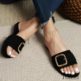 2023 Minimalist Buckle Detail Slide Sandals Women Summer Non-slip Outdoor Beach Sexy Female Sandals Fashion Black Woman Slippers Vstacam