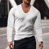 TOLEET-Casual Short Sleeve V Neck Slim Tee Mens Summer Leisure Pure Color Simple Basic T Shirt Men Clothes Fashion Skinny Tops Pullover