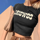 Toleet-O-Neck Crop Tops Women Summer Fashion COWGIRL Print Casual T Shirts Basic Sexy Streetwear Brown Short Sleeve Picnic ins