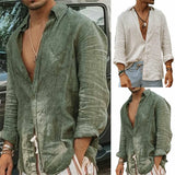 TOLEET-2024 Men Casual Cotton Linen ShirtsStanding Collar Male Solid Color Long Sleeves Loose Tops Spring Autumn Handsome Men's Shirts