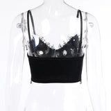 Toleet-Velvet Mall Goth Crop Tops Black Lace Trim Emo Alternative Aesthetic Crop Tops Women Backless Sexy Strap Tanks