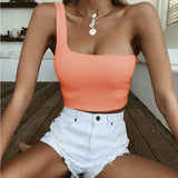 Toleet-Women Lady Female One Shoulder Crop Tops Sleeveless T-Shirt Tank Tops Summer Beach Vest Bare Midriff Summer Fashion Clothes