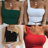 Toleet-Women Lady Female One Shoulder Crop Tops Sleeveless T-Shirt Tank Tops Summer Beach Vest Bare Midriff Summer Fashion Clothes