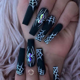 long 24Pcs Halloween Black Ghost Long Ballet False Nails