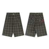 90s streetwear Original American Retro Plaid Plaid Shorts Men and Women Couple Summer Brown Draping Cropped Casual Pants