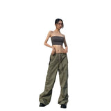 Fall Street style techwear outfits American Retro Street Multi-Pocket Overalls Women's Trendy Hot Girl Loose Pleated Ankle-Tied Casual Trousers