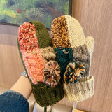 knitted Women's Winter Korean-Style Thickened Fleece-lined Cycling Warm Cold-Proof Halter Wool Knitted Gloves for Men