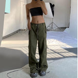 Fall Street style techwear outfits American Retro Street Multi-Pocket Overalls Women's Trendy Hot Girl Loose Pleated Ankle-Tied Casual Trousers