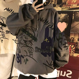 mens fall outfits Graffiti Floor Shoulder Hip Hop Loose Hooded Oversize 