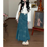 Toleet grunge outfits Versatile Niche Design Printed Women's Denim Skirt French Retro Dress