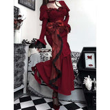 gothic dti French Hepburn Style Velvet Dress Women's Spring Design Waist-Tight Dress