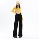 Autumn and Winter New Khaki Chenille Wide-Leg Pants Women's Small Maillard Pleated Casual Straight Long Pants