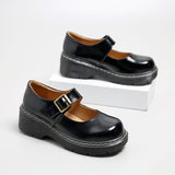 dti outfits Mary Jane Shoes Japanese Style Thick Bottom round Toe One-Strap Buckle Leather Shoes for Women