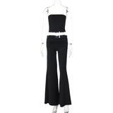 90s fashion Fall Women's Street Style Women's 2024 Autumn New Solid Color Tube Top Flared Trousers Fashion Slim Fit Suit Women