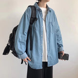 guys fashion casual Trendy Brand Denim Shirt Men's Long-Sleeved Spring and Autumn Korean Style Trendy Handsome Casual Jacket Ruan Handsome Blue Shirt Men