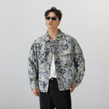 estilos de ropa para hombre American Fashion Brand Printed Ripped New Retro Denim Coat High Street Ruffle Handsome All-Match Loose Loose Top Fashion