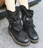 fall boots Autumn and Winter New round Toe Pu Ankle Buckle Low Square Heel Women's 