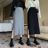 Fall Women's Outfits Idea Skirt Spring Versatile Black Split Knitted Skirt Women's Mid-Length High Waist A- line Slimming Hip Skirt