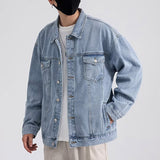 Toleet 90s fashion men Cityboy Denim Jacket Men's Korean-Style Ins All-Match Hong Kong Style Loose Washed Denim Long Sleeve Lapel Jacket Jacket