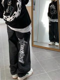 y2k High Street Vibe Style Pants Design Sense Niche National Fashion Workwear Jeans Men's Oversize Straight Trousers