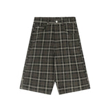 90s streetwear Original American Retro Plaid Plaid Shorts Men and Women Couple Summer Brown Draping Cropped Casual Pants