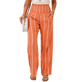 teacher outfits Shiying Summer New Striped Printed Casual Trousers Women's Retro High Waist All-Matching Straight Pants