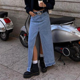 2000s fashion Fall Women's Street Style QWomen's Autumn New Retro Long Denim Skirt High Waist Slimming Split Hip Skirt Skirt