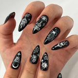 long 24Pcs Halloween Black Ghost Long Ballet False Nails