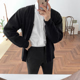 streetwear men outfits Autumn and Winter V-neck Sweater Cardigan Korean Style Ins Fashion Solid Color Zipper Coat Trendy Men's Casual Sweater