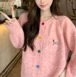 Fall street style Korean Style Top Sweet Colorful Buckle Puppy Embroidered Long-Sleeved Sweater Cardigan Women's 2024 Autumn