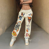 boh 2024 Autumn and Winter New Halloween Street Fashion Multi-Print Lace-up Warm Straight Pants Casual Pants