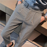 90s fashion men Naples Suit Pants Houndstooth Casual Pants Business Casual Mid-High Waist Fashionable Long Pants Men's Suit Pants