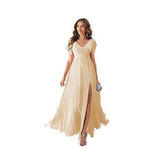 dress Ruffle Sleeve Slit Chiffon Bridal Shower Dress Long V-neck Formal Chiffon Maxi Dress Cocktail Party Evening Dress