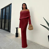 white dress Autumn Beach Vacation Sexy Long Dress Knitted Backless off-Neck Dress Blouse for Women