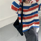 Vintage Striped 90s Long Sleeve Cotton 2024 New Spring and Autumn round Neck Top