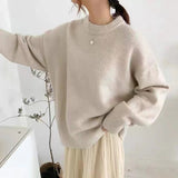 fall outfits 2024 Gray Sweater Women's Autumn and Winter Loose Retro Hong Kong Style Lazy Style round Neck Pullover Top Thick Thread Outer Wear Sweater Women