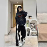 y2k American Letter Printed Hooded Sweater Men's and Women's Autumn and Winter High Street Vintage Loose Hoodie Coat Trendy Men's