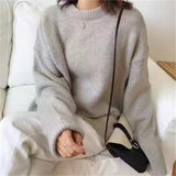 fall outfits 2024 Gray Sweater Women's Autumn and Winter Loose Retro Hong Kong Style Lazy Style round Neck Pullover Top Thick Thread Outer Wear Sweater Women