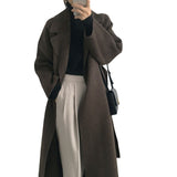 Womens fall fashion Korean Style Chic Autumn and Winter Soft Wool Belted Long Coat