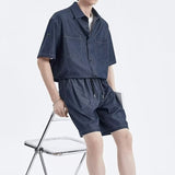 90s fashion men Short Sleeve Suit Men's Fashion Brand Hong Kong Style Casual Trendy Shorts Shirt with Handsome Loose Two-Piece Suit