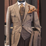 classy outfits men British Retro Fashion Hunting Suit plus Size Suit Tweed Wool Coat Multi-Bag Herringbone Pattern Workwear Suit Single