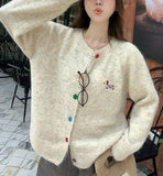 Fall street style Korean Style Top Sweet Colorful Buckle Puppy Embroidered Long-Sleeved Sweater Cardigan Women's 2024 Autumn