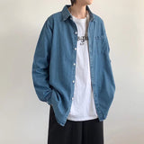 guys fashion casual Trendy Brand Denim Shirt Men's Long-Sleeved Spring and Autumn Korean Style Trendy Handsome Casual Jacket Ruan Handsome Blue Shirt Men