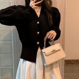 dti outfits Sweater Cardigan Women's French Style Black Niche Waist-Tight Elegant Knitted Coat Top