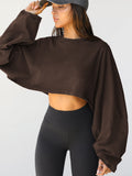 fall inspo outfits Autumn Sweater Women's Solid Color Short Pullover Loose Cropped Top round Neck Sweatshirt