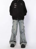 y2k Retro Graffiti Cartoon Jeans Men's Spring and Autumn New Niche Design Loose Straight Wide Leg Slimming Pants Fashion